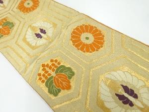 アンティーク　亀甲に菊・桐・蝶模様織出し袋帯（材料）